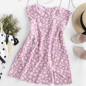 Purple floral tie shoulder cami dress